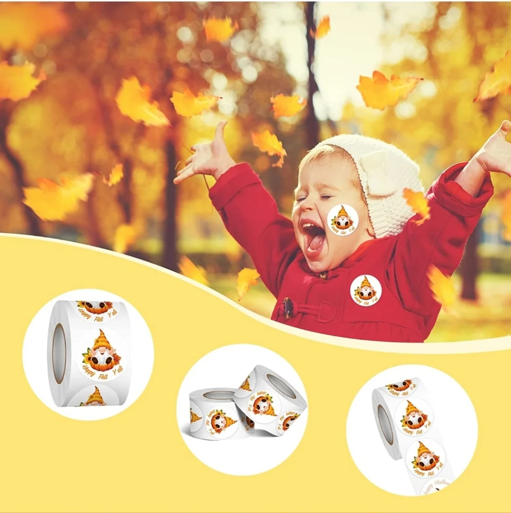 50 ct HAPPY FALL Y'ALL Label Stickers Roll, 1.5 inch Thanksgiving Autumn
